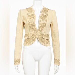 Gracia Beige Embroidered Cropped Cotton Jacket – Size Small
